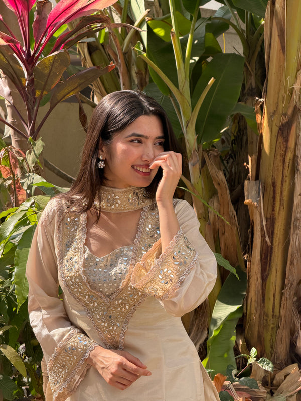 Afsara Ivory Mirror Work Tissue Sharara Suit Set