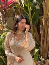 Afsara Ivory Mirror Work Tissue Sharara Suit Set