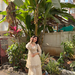 Afsara Ivory Mirror Work Tissue Sharara Suit Set