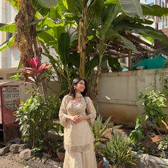 Afsara Ivory Mirror Work Tissue Sharara Suit Set