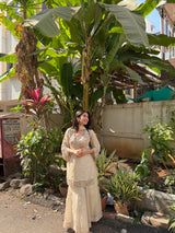 Afsara Ivory Mirror Work Tissue Sharara Suit Set