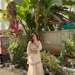 Afsara Ivory Mirror Work Tissue Sharara Suit Set