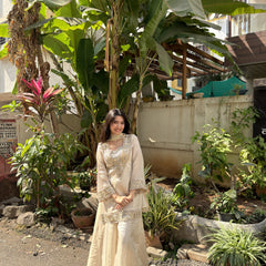 Afsara Ivory Mirror Work Tissue Sharara Suit Set