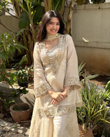 Afsara Ivory Mirror Work Tissue Sharara Suit Set