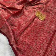 Crimson Red Banarasi Soft Silk Saree with Swarovski Work