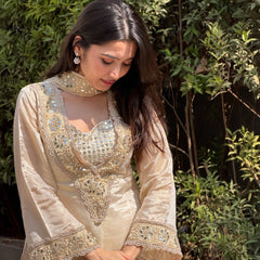 Afsara Ivory Mirror Work Tissue Sharara Suit Set