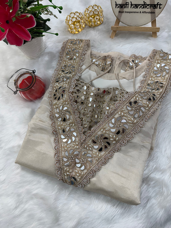 Afsara Ivory Mirror Work Tissue Sharara Suit Set