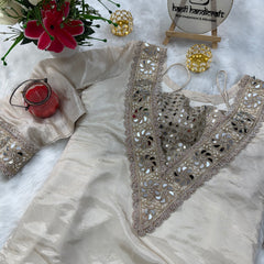 Afsara Ivory Mirror Work Tissue Sharara Suit Set