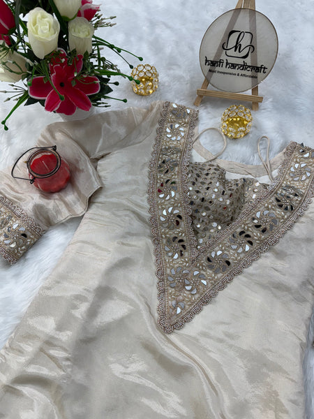 Afsara Ivory Mirror Work Tissue Sharara Suit Set