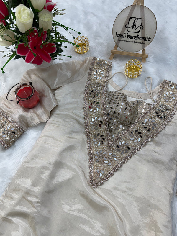 Afsara Ivory Mirror Work Tissue Sharara Suit Set