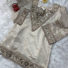Afsara Ivory Mirror Work Tissue Sharara Suit Set