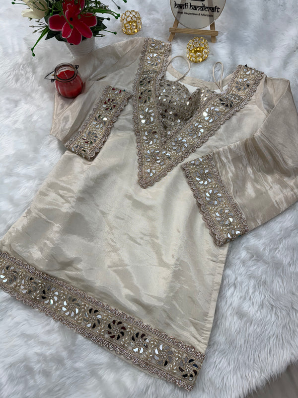 Afsara Ivory Mirror Work Tissue Sharara Suit Set