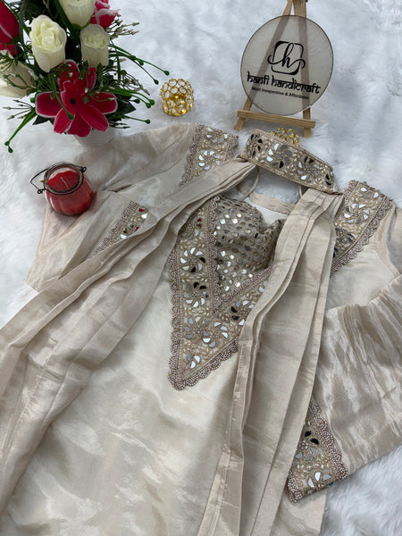 Afsara Ivory Mirror Work Tissue Sharara Suit Set