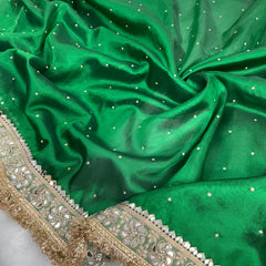 Emerald Green Noor-e-Zar Pearl Motif Handwork Saree with Mirror work Borders