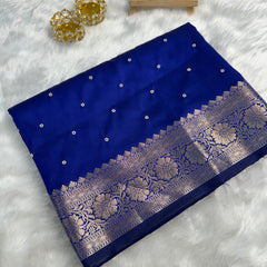 Royal Blue Kusumika Banarasi Soft Silk Pearl Work Saree