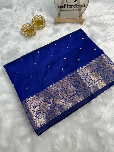 Royal Blue Kusumika Banarasi Soft Silk Pearl Work Saree