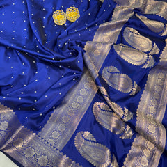 Royal Blue Kusumika Banarasi Soft Silk Pearl Work Saree