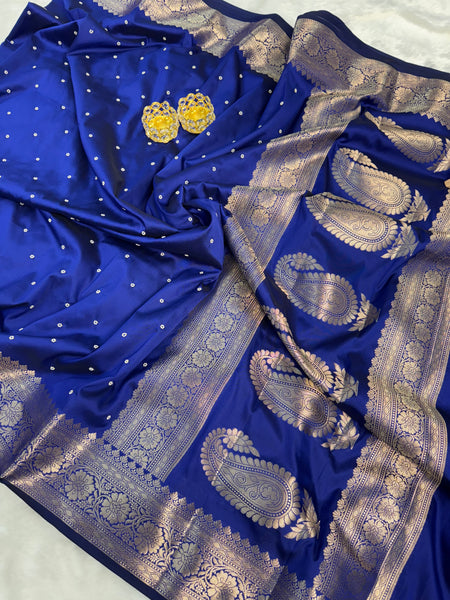 Royal Blue Kusumika Banarasi Soft Silk Pearl Work Saree