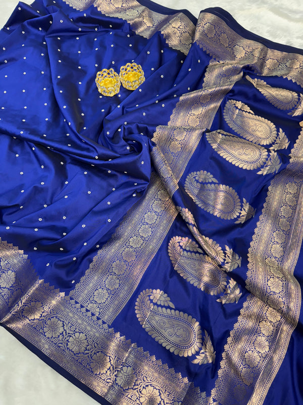 Royal Blue Kusumika Banarasi Soft Silk Pearl Work Saree