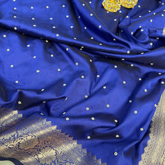 Royal Blue Kusumika Banarasi Soft Silk Pearl Work Saree