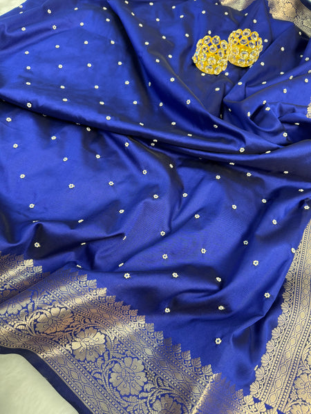 Royal Blue Kusumika Banarasi Soft Silk Pearl Work Saree