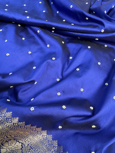 Royal Blue Kusumika Banarasi Soft Silk Pearl Work Saree