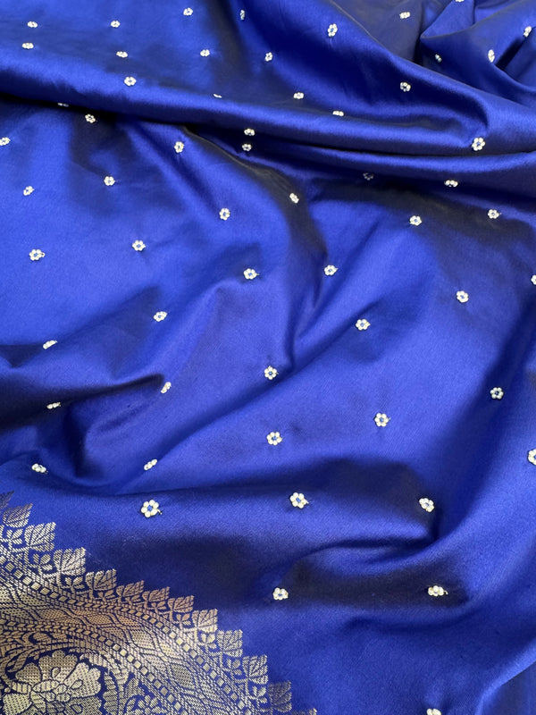 Royal Blue Kusumika Banarasi Soft Silk Pearl Work Saree