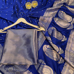 Royal Blue Kusumika Banarasi Soft Silk Pearl Work Saree