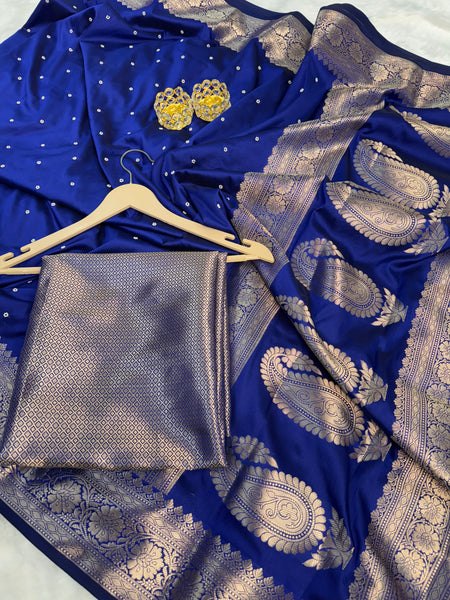 Royal Blue Kusumika Banarasi Soft Silk Pearl Work Saree
