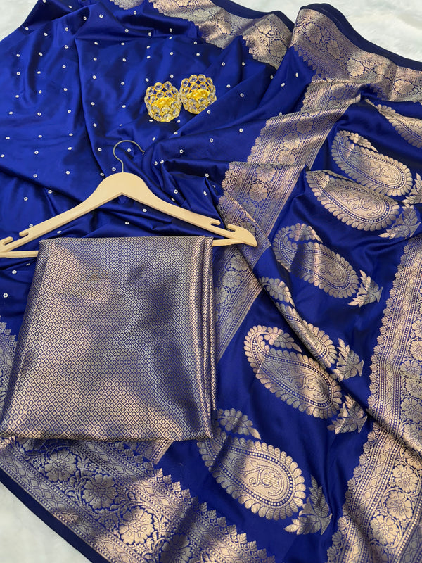 Royal Blue Kusumika Banarasi Soft Silk Pearl Work Saree