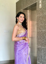 Imperial Lavender Handwork Zardozi Katdana Shimmery Tissue Silk Saree