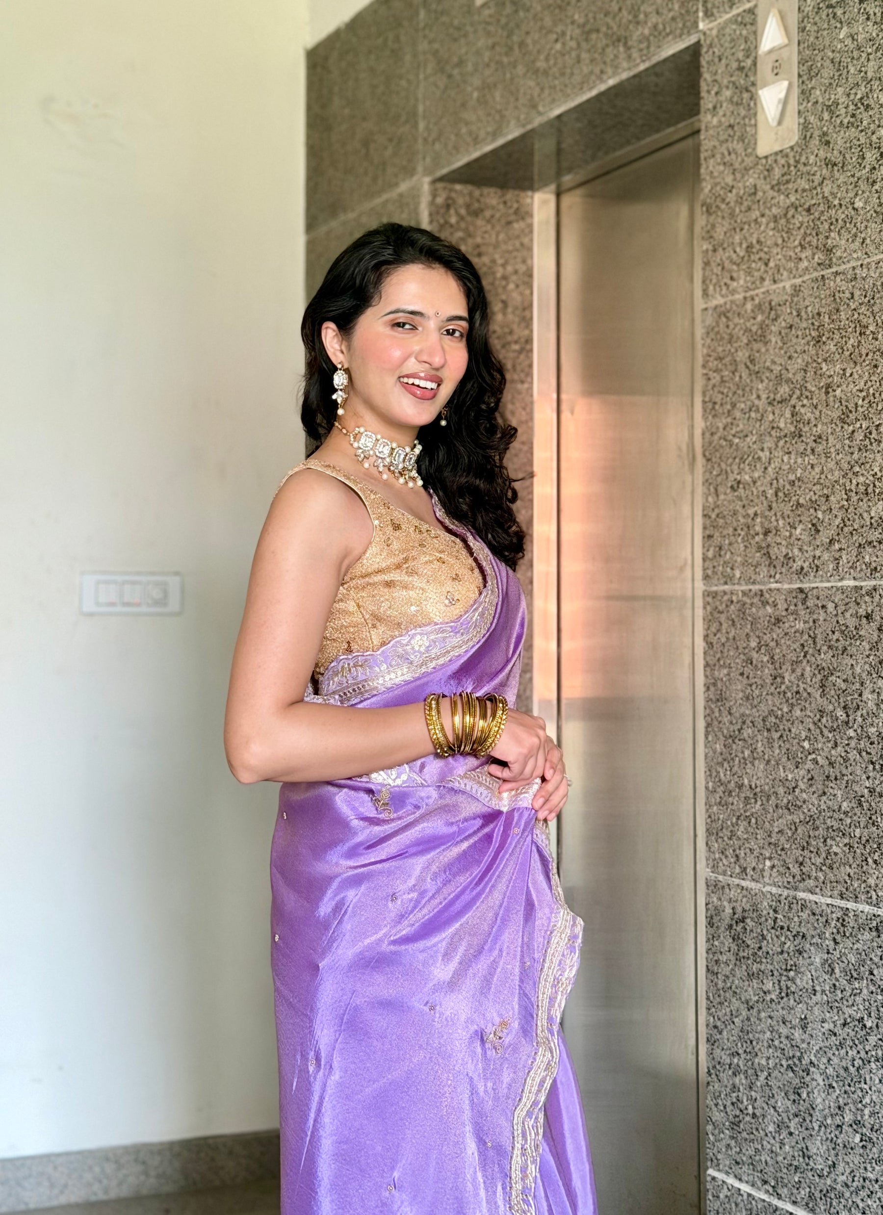Imperial Lavender Handwork Zardozi Katdana Shimmery Tissue Silk Saree