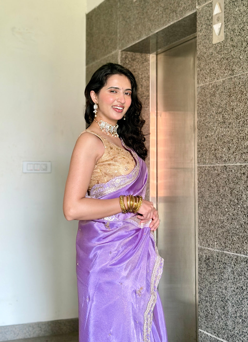 Imperial Lavender Handwork Zardozi Katdana Shimmery Tissue Silk Saree