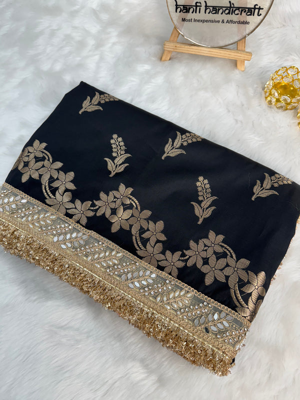 Elan Black Banarasi Nazakat Mirror-Pearl work Saree