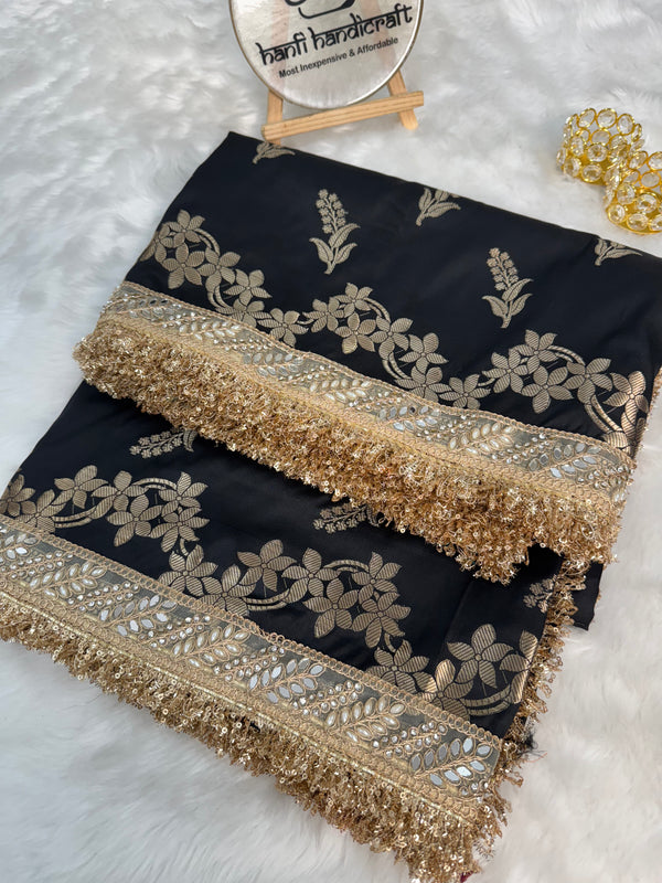 Elan Black Banarasi Nazakat Mirror-Pearl work Saree