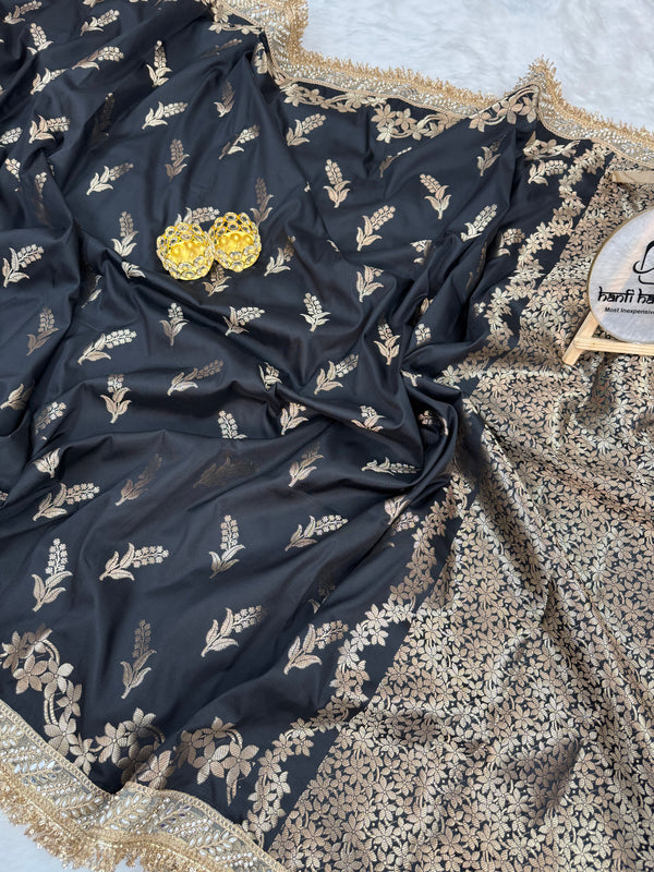 Elan Black Banarasi Nazakat Mirror-Pearl work Saree