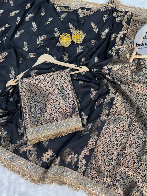 Elan Black Banarasi Nazakat Mirror-Pearl work Saree