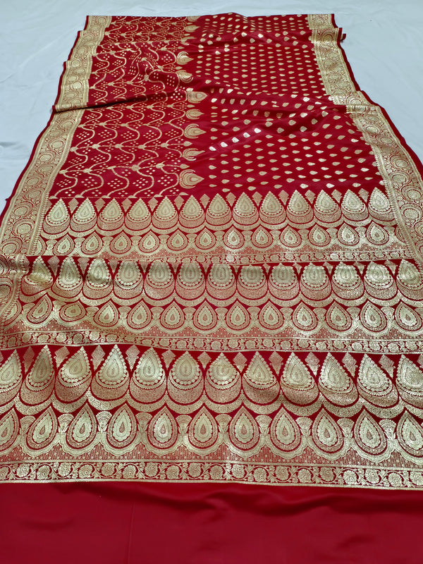 Bridal Red Banarasi Soft Katan Silk Saree | Handwoven Saree For Your Special Occasions