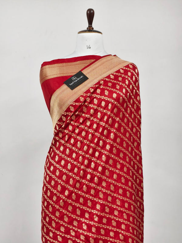 Crimson Red Handwoven Pure Katan Silk Banarasi Handloom Uppada Saree