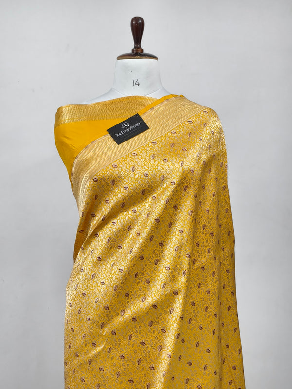 Yellow Gold Handwoven Brocade Saree | Pure Katan Silk Banarasi Handloom Saree