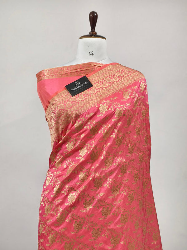 Fuscia Pink Handwoven Pure Katan Silk Banarasi Handloom Uppada Saree