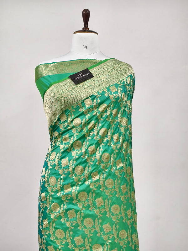 Shaded Green Contrast Handwoven Pure Katan Silk Banarasi Handloom Uppada Saree