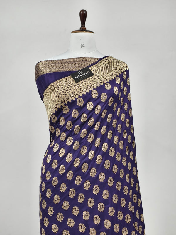Indigo Blue Handwoven Pure Katan Silk Banarasi Handloom Uppada Saree