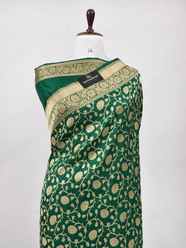 Green Handwoven Pure Katan Silk Banarasi Handloom Uppada Saree in Jaal Pattern