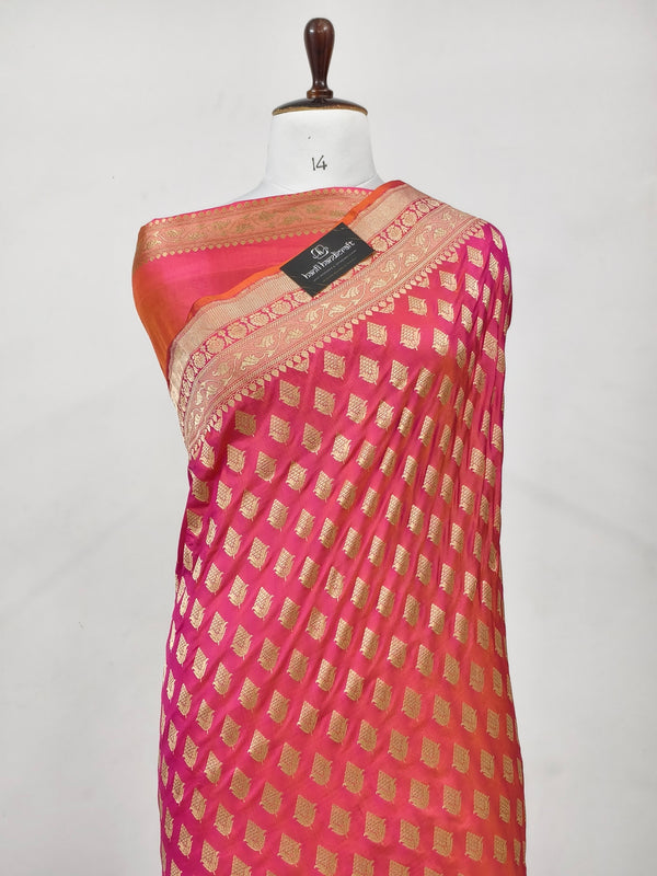 Shaded Pink Contrast Handwoven Pure Katan Silk Banarasi Handloom Uppada Saree