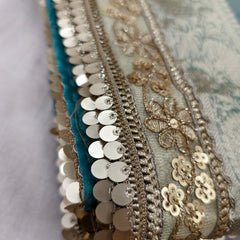 Sky Blue Designer Tissue Silk Saree with Hand Zardozi Work