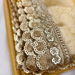 Mustard Gold Designer Tissue Silk Saree with Hand Zardozi Work
