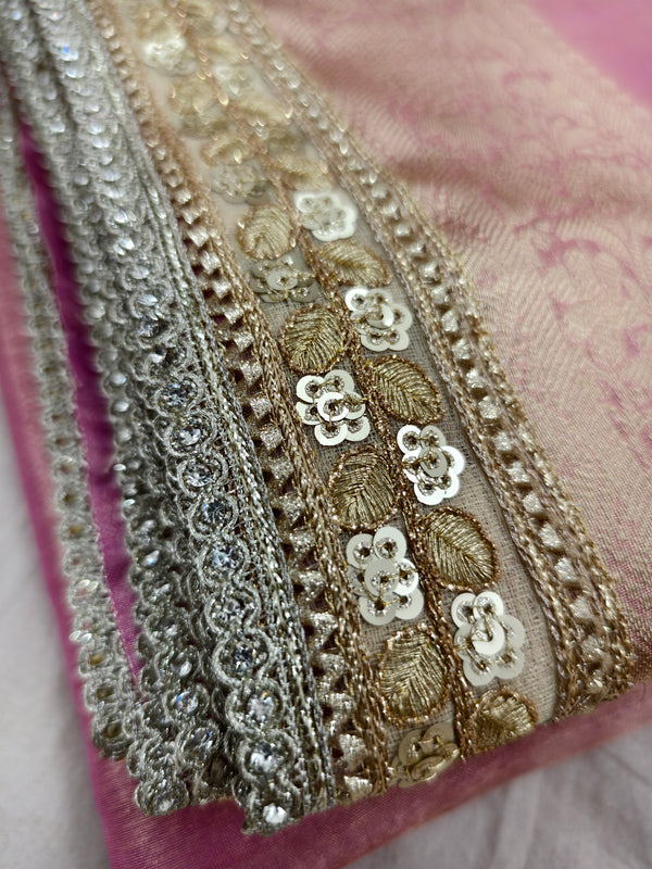 Hot Pink Designer Tissue Silk Saree with Hand Zardozi Work
