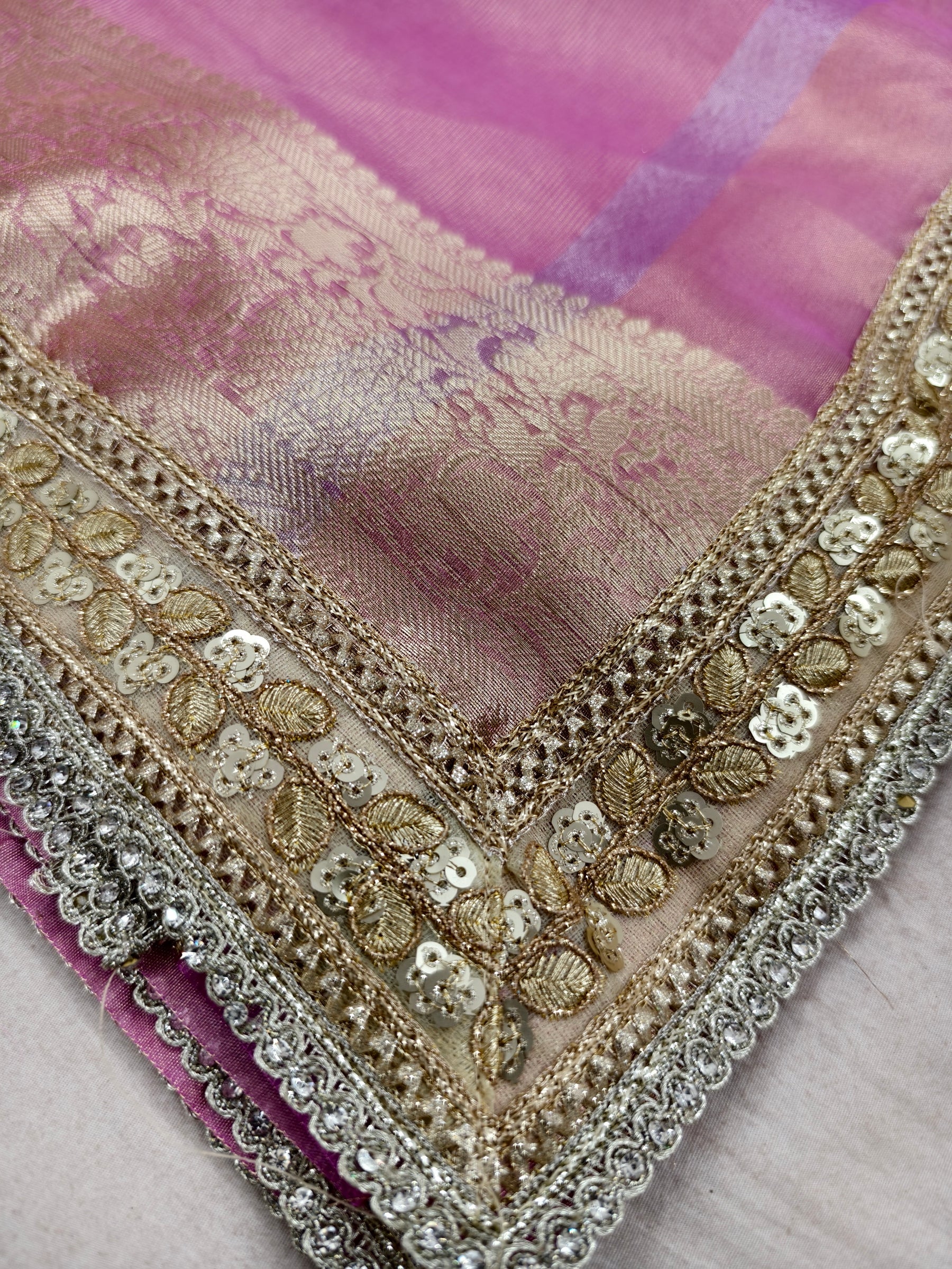 Janhvi Kapoor Inspired Baby Pink Soft Tissue Silk Saree | Unstitched Blouse Piece