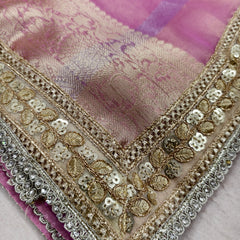 Hot Pink Designer Tissue Silk Saree with Hand Zardozi Work